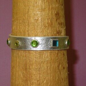 Vegan faux leather color acrylic rhinestone bracelets silver tone chains 6.5in +